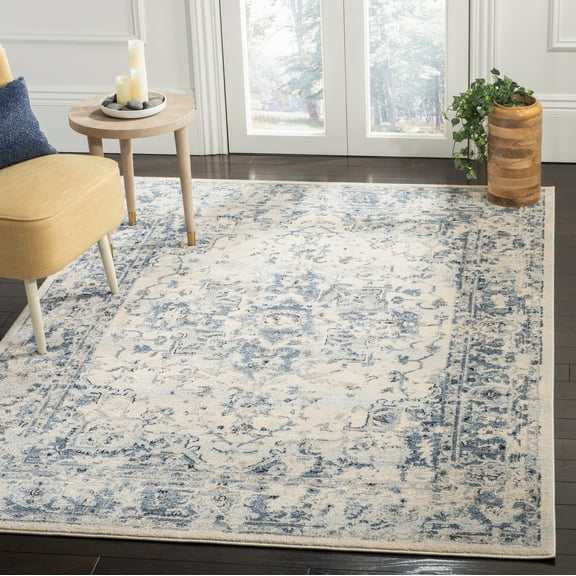 SAFAVIEH Charleston Zharko Floral Area Rug, Ivory/Navy, 6'7" x 6'7" Square