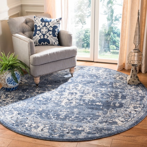 SAFAVIEH Charleston Zharko Floral Area Rug, Navy/Creme, 10' x 10' Round