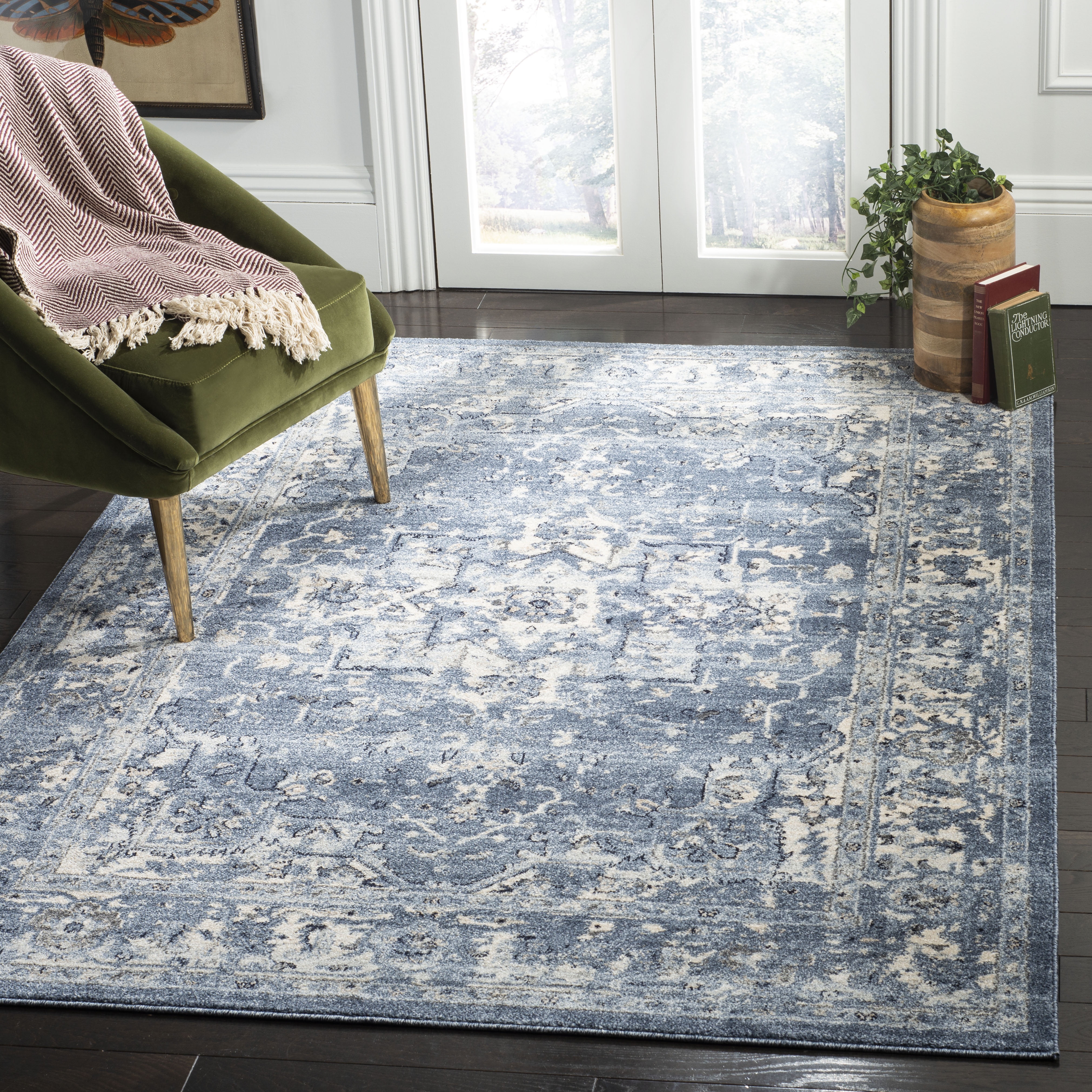 Charleston 6'7" Square Blue Synthetic Area Rug