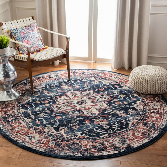 SAFAVIEH Charleston Zharko Floral Area Rug, Navy/Red, 4' x 4' Round