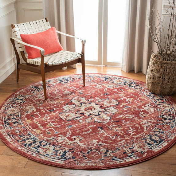 SAFAVIEH Charleston Zharko Floral Area Rug, Red/Ivory, 4' x 4' Round