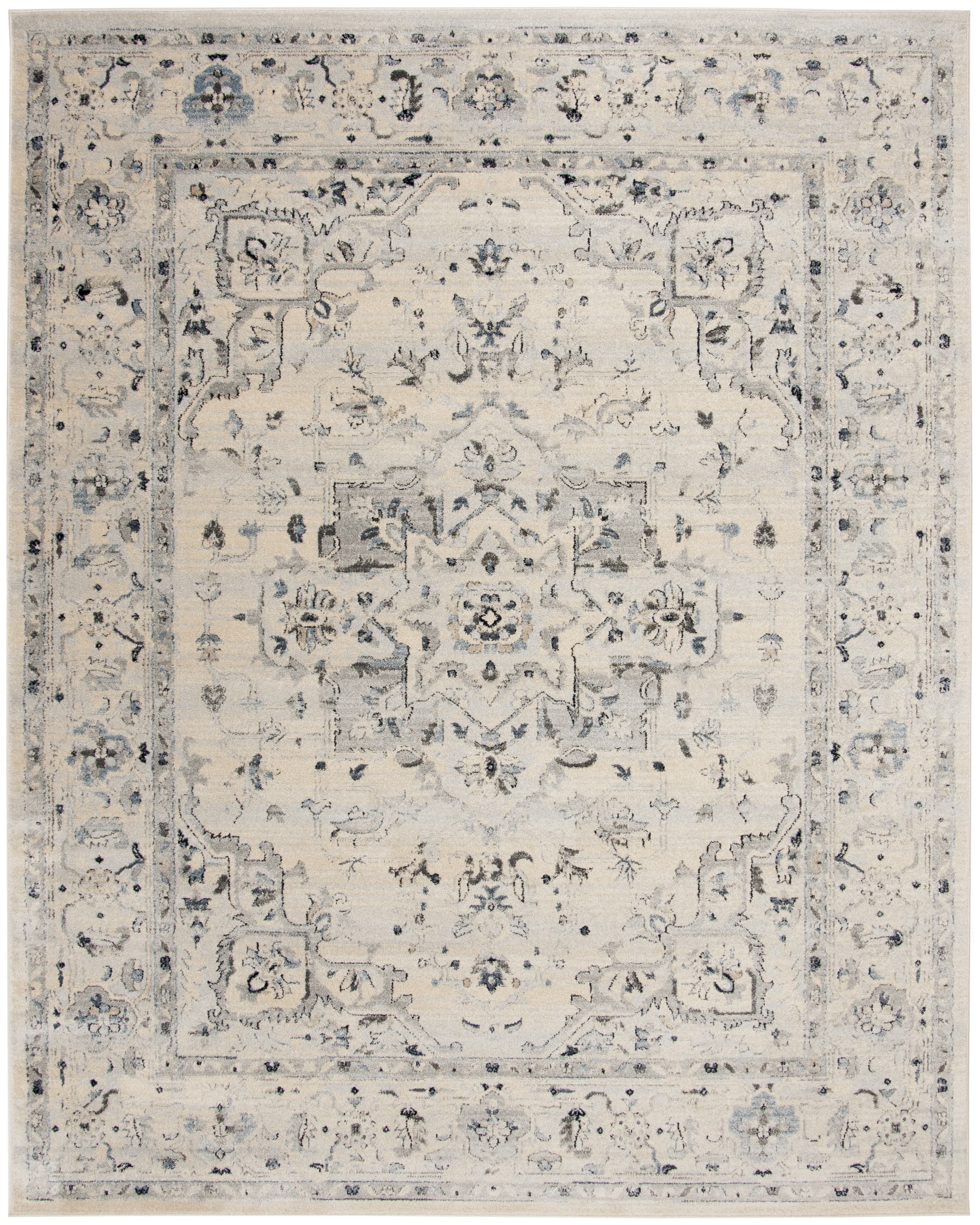 Charleston Ivory and Light Blue Synthetic Reversible Area Rug