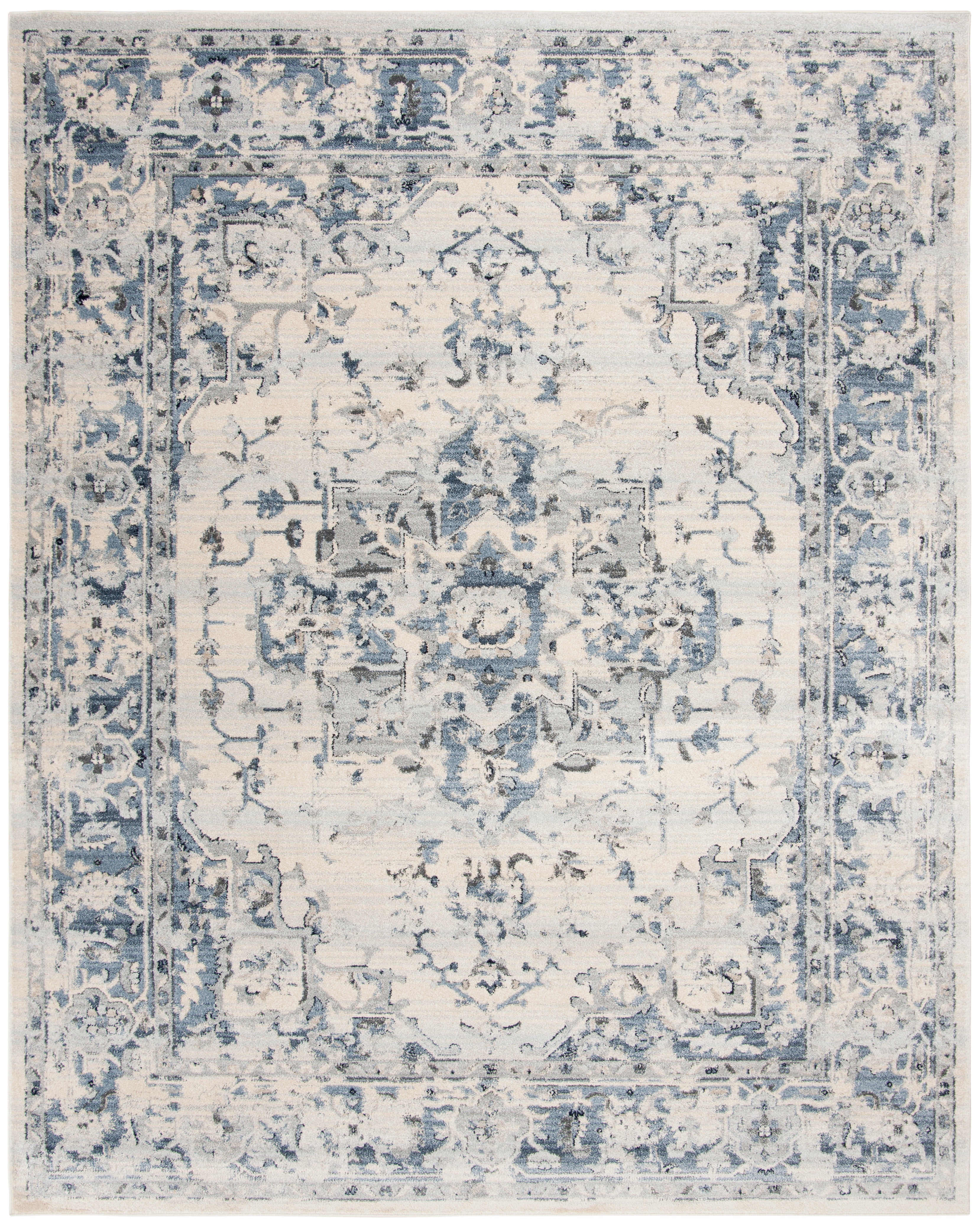 Ivory and Navy 8' x 10' Synthetic Oriental Area Rug