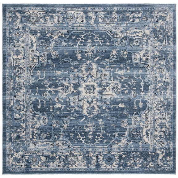SAFAVIEH Charleston Zharko Overdyed Floral Area Rug, Navy/Cream, 4' x 4' Square
