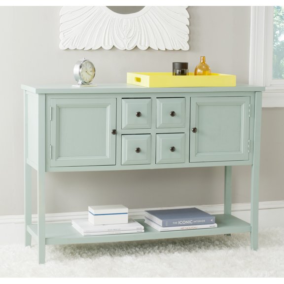 SAFAVIEH Charlotte Rustic Storage Sideboard w/ 2 Cabinets & 4 Drawers, Aqua Smoke