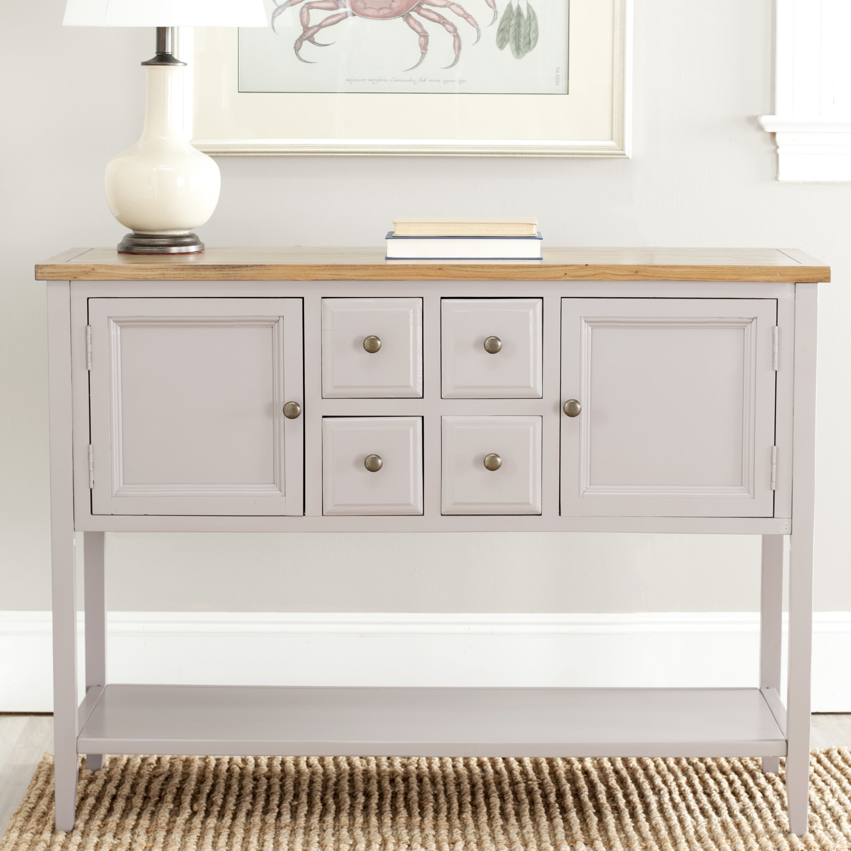 SAFAVIEH Charlotte Rustic Storage Sideboard w/ 2 Cabinets & 4 Drawers, Quartz Grey/Oak