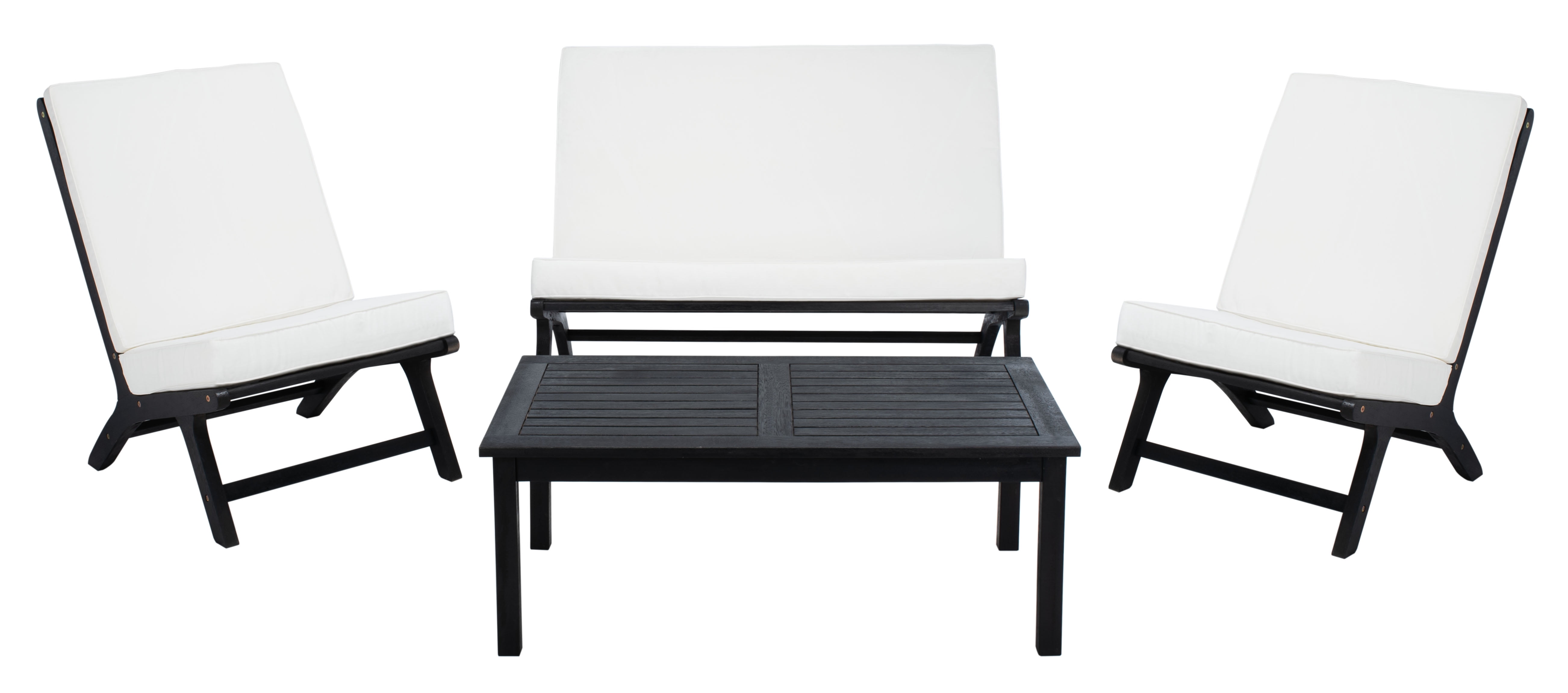 SAFAVIEH Chaston Outdoor 4 Piece Conversational Set, Black/Beige