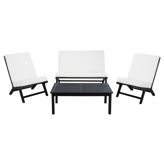 SAFAVIEH Chaston Outdoor 4 Piece Conversational Set, Black/Beige