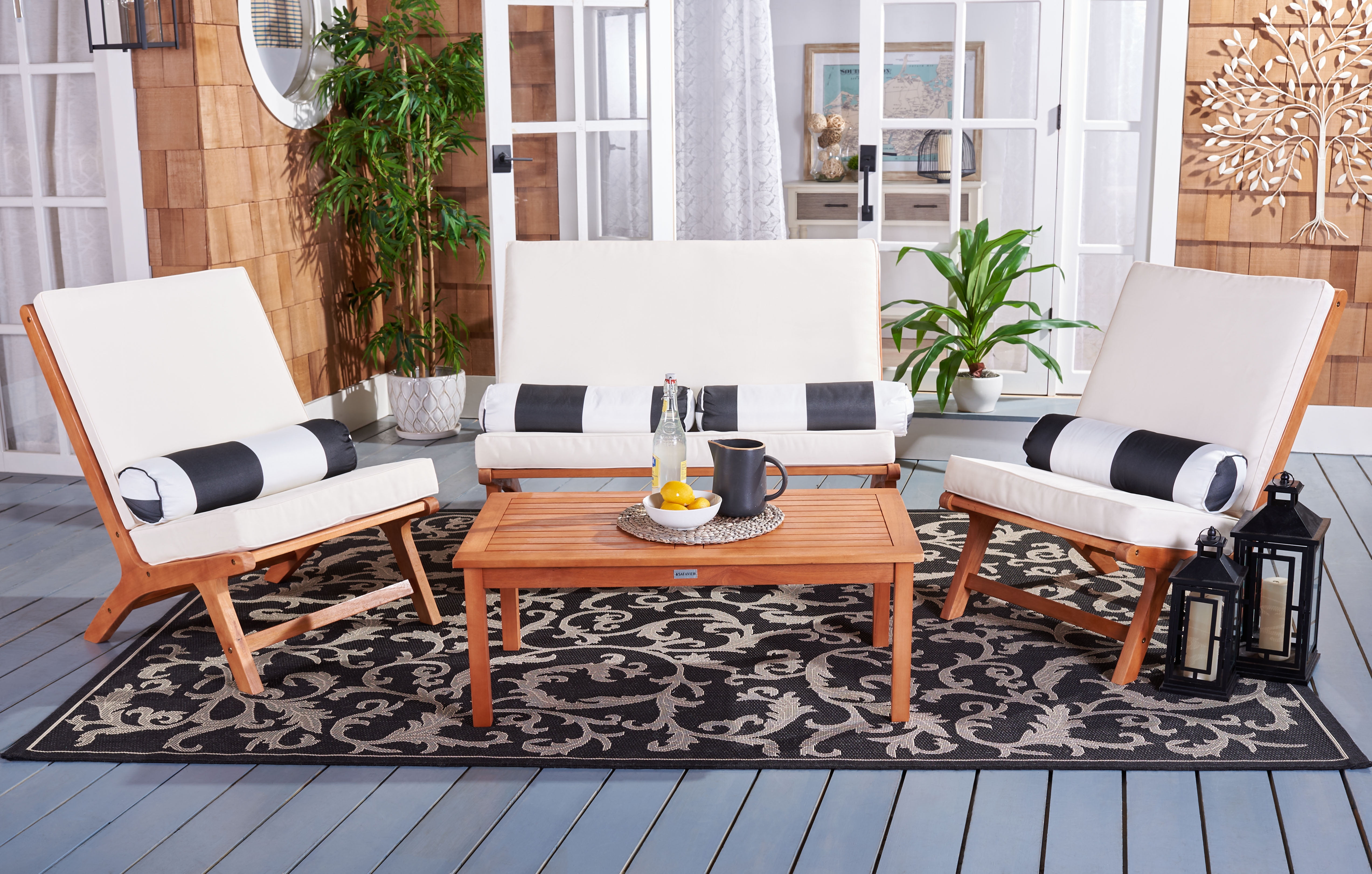 Sao Paulo Inspired 4-Piece Outdoor Living Set with Black & White Accent Pillows