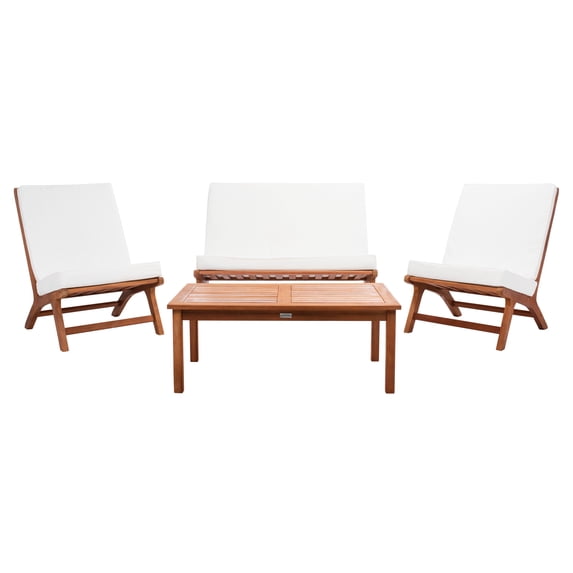 SAFAVIEH Chaston Outdoor 4 Piece Conversational Set, Natural/Beige