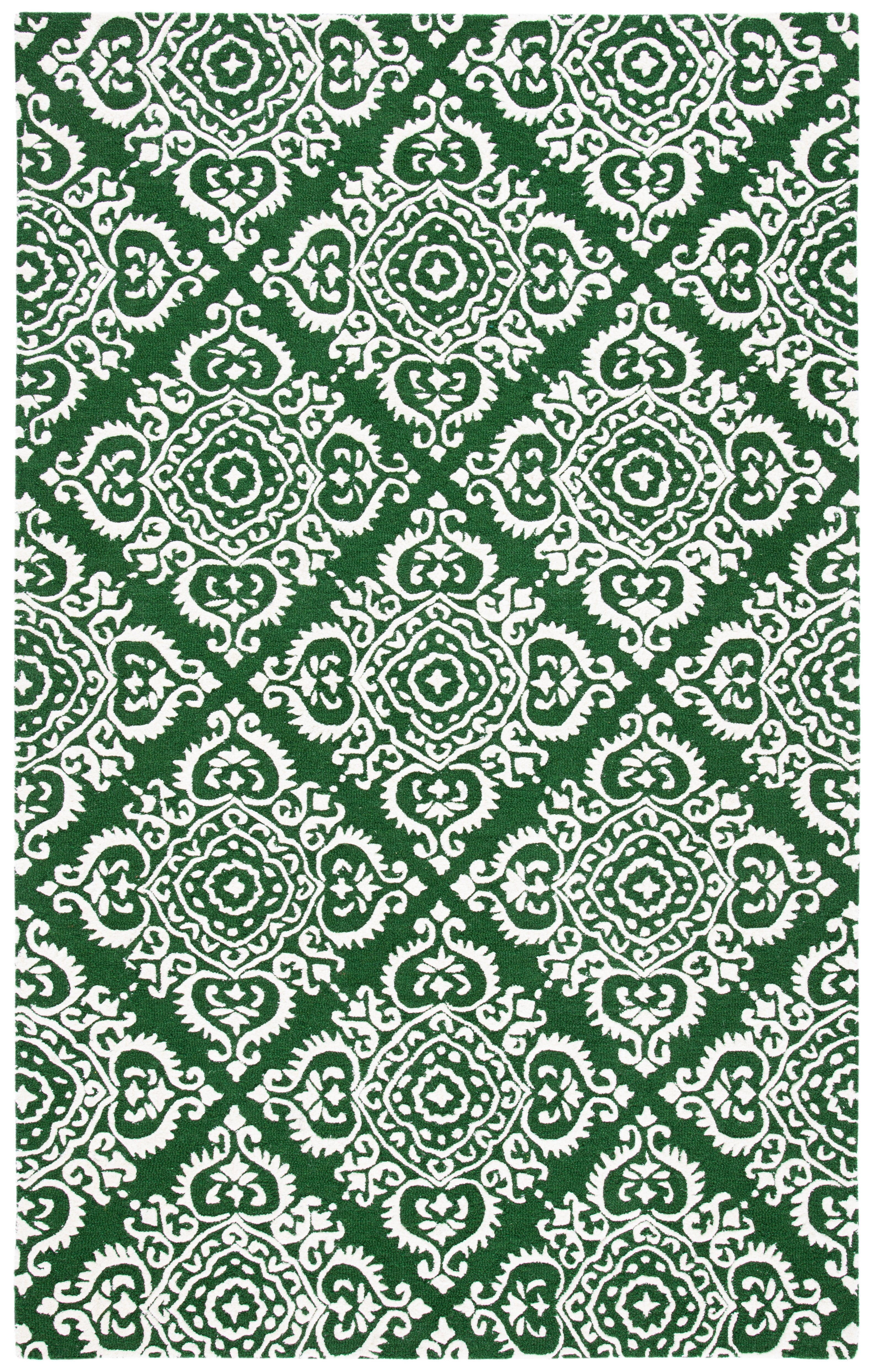Ivory and Green Hand-Tufted Wool Rectangular Area Rug 6' x 9'