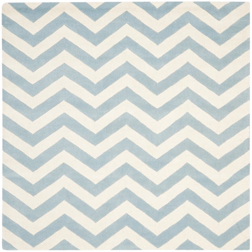 Chatham Off-White and Blue Hand-Tufted Wool Square Rug