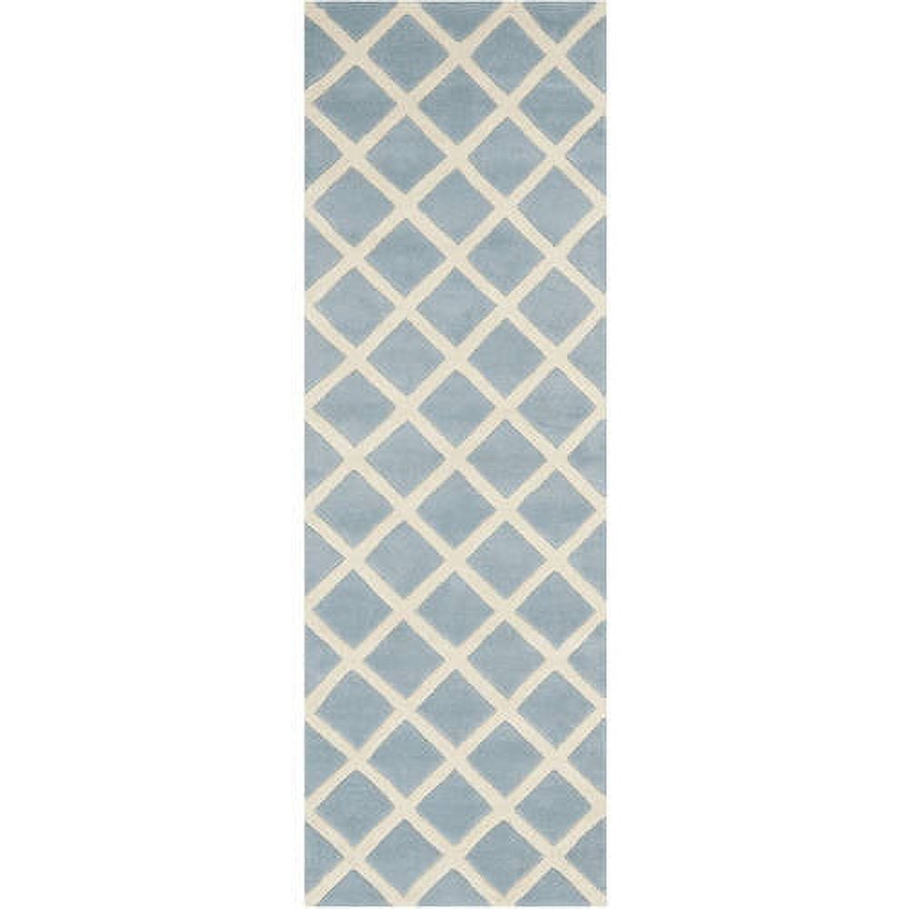 Hand-Tufted Blue and Ivory Wool Runner Rug