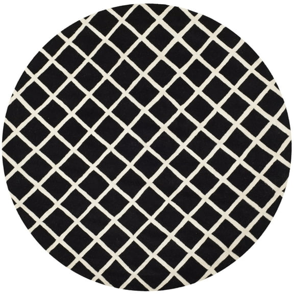 SAFAVIEH Chatham Jahn Geometric Wool Area Rug, Black/Ivory, 7' x 7' Round