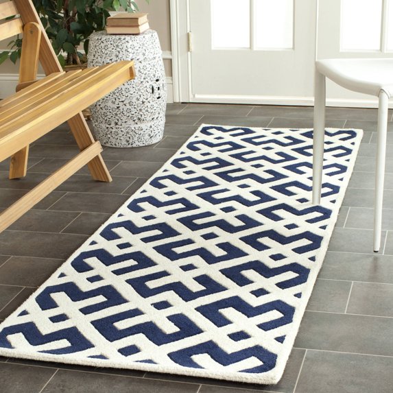 SAFAVIEH Chatham CHT719C Handmade Dark Blue / Ivory Rug