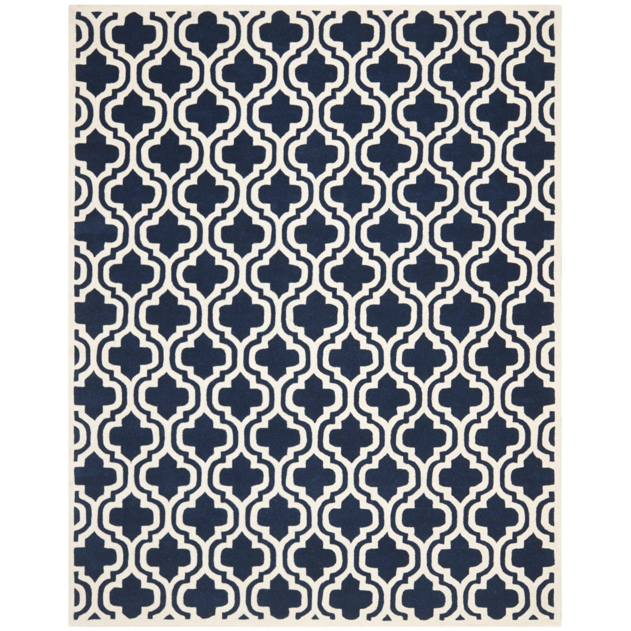 Handmade Dark Blue and Ivory Wool Tufted Square Rug