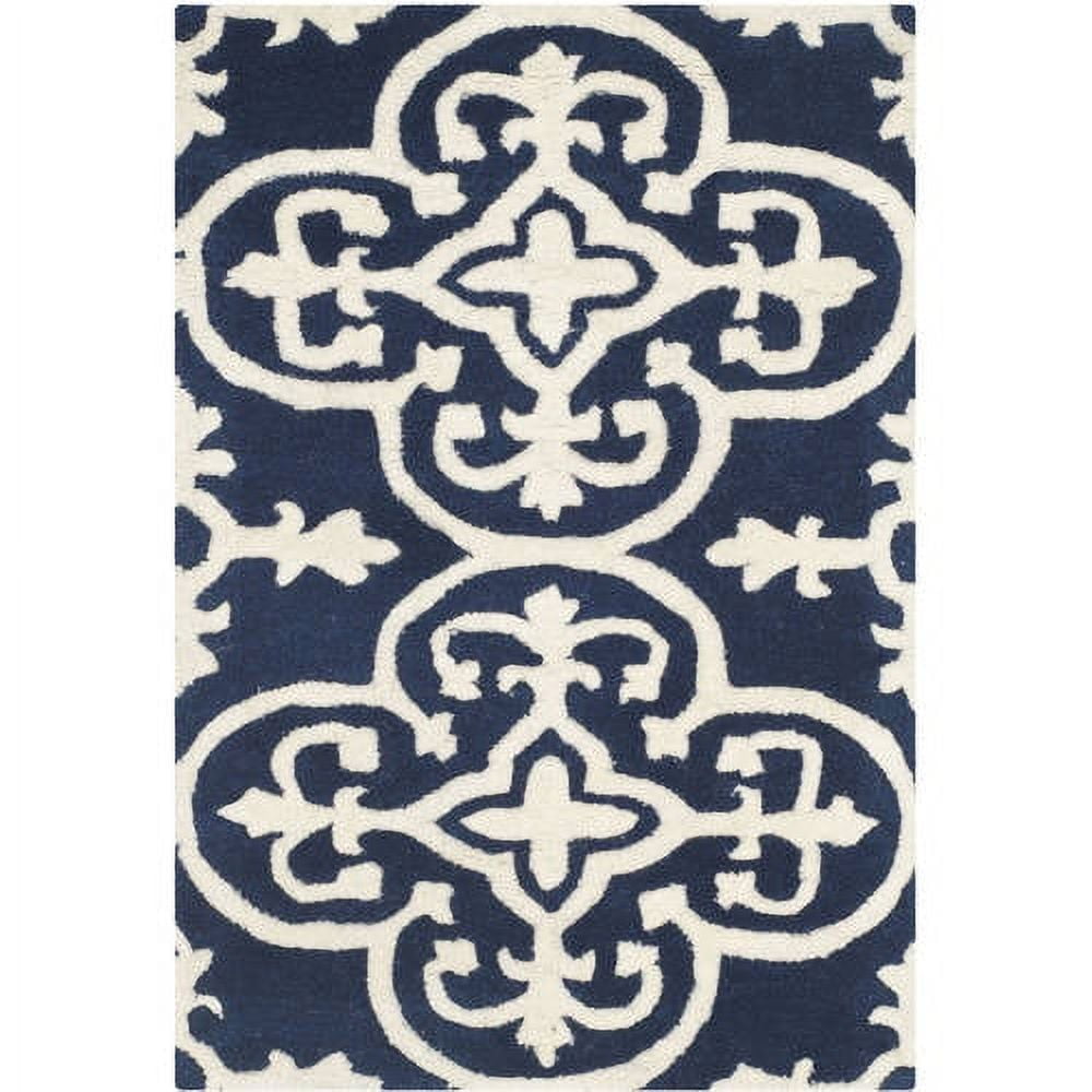Handmade Dark Blue and Ivory Wool Tufted Area Rug, 3' x 5'