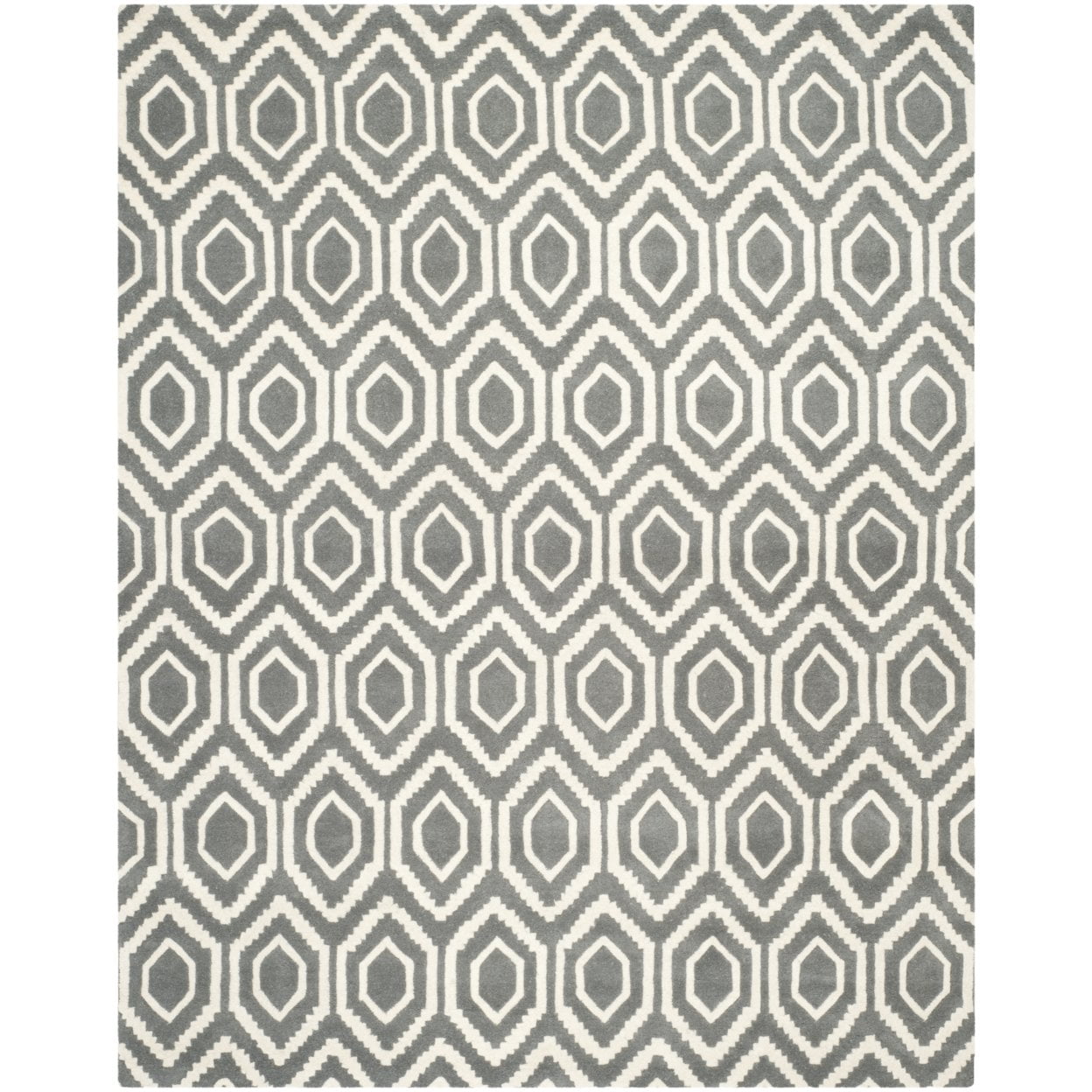 Handmade Square Tufted Wool Rug in Gray and Ivory, 60" x 60"