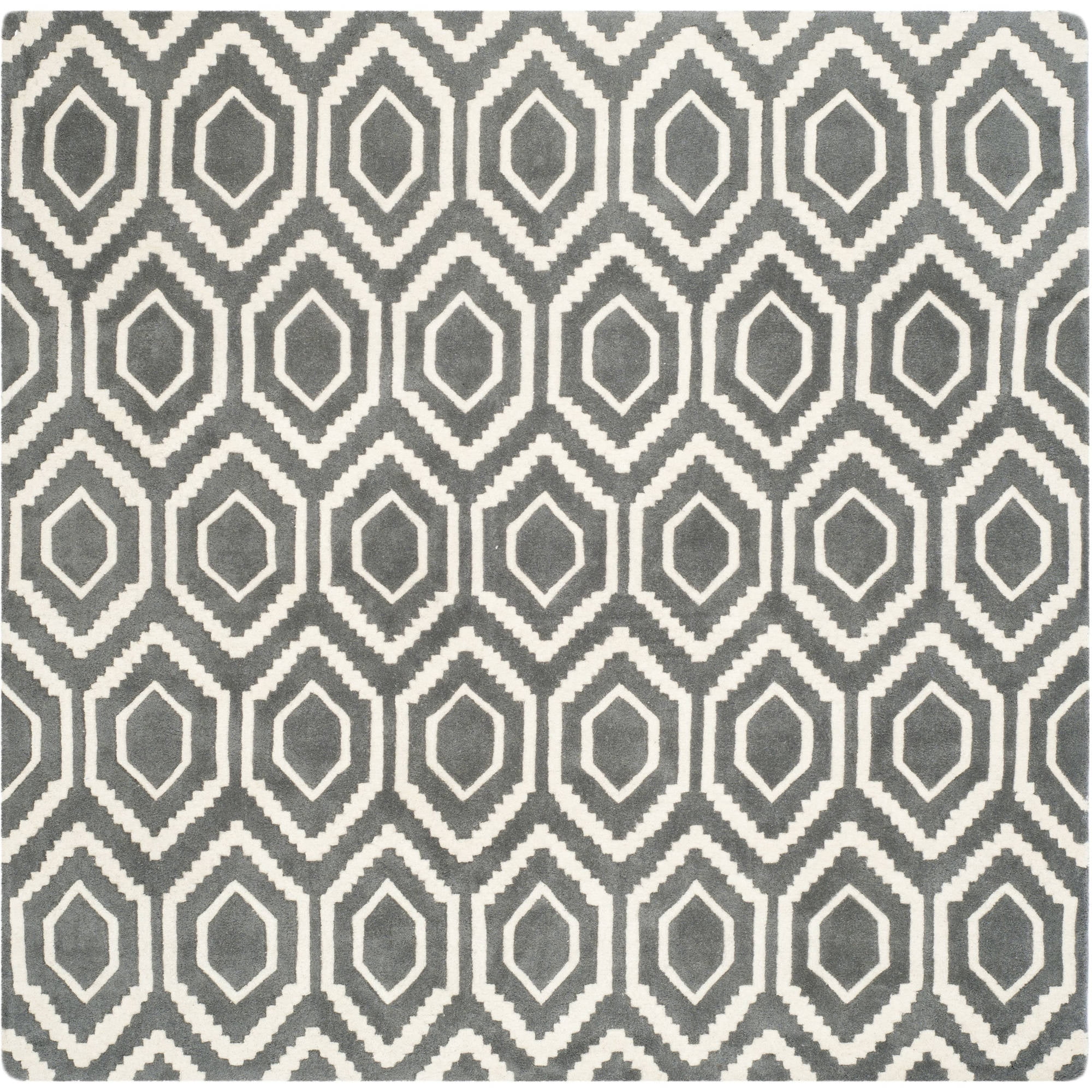 Handmade Square Tufted Wool Rug in Gray and Ivory, 60" x 60"