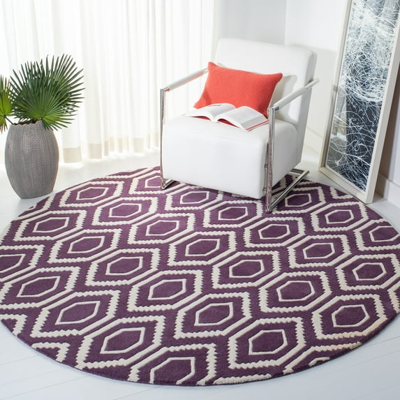 SAFAVIEH Chatham Graham Geometric Wool Area Rug, Purple/Ivory, 7' x 7' Round