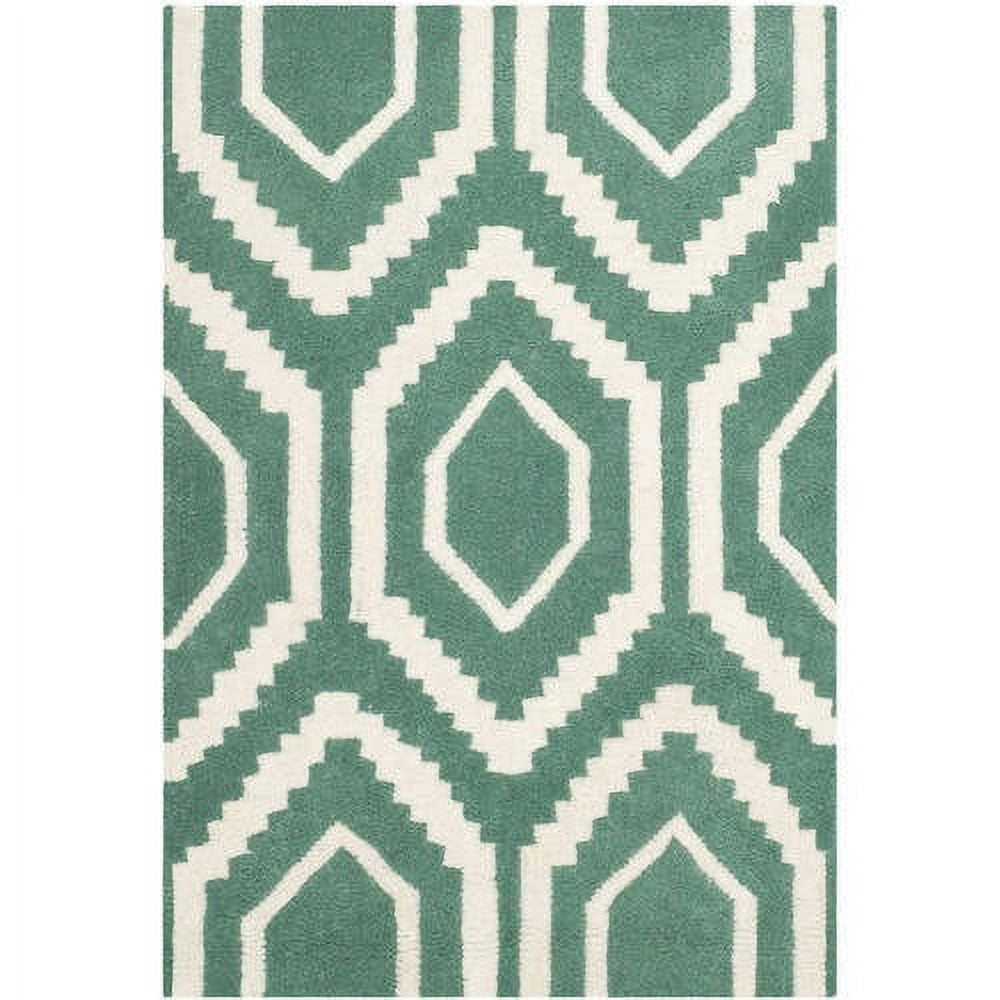 Teal and Ivory Hand-Tufted Wool Moroccan Rug, 6' x 9'