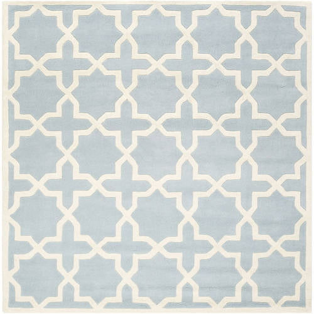 Hand-Tufted Blue and Ivory Wool Square Rug