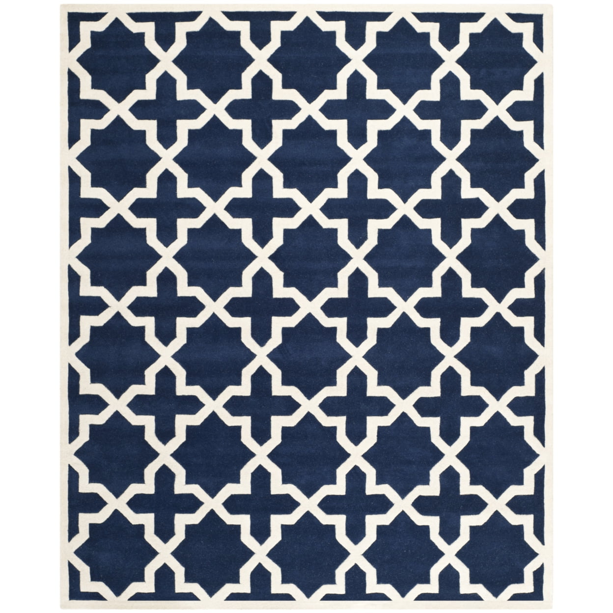 Handmade Dark Blue and Ivory Wool Square Area Rug