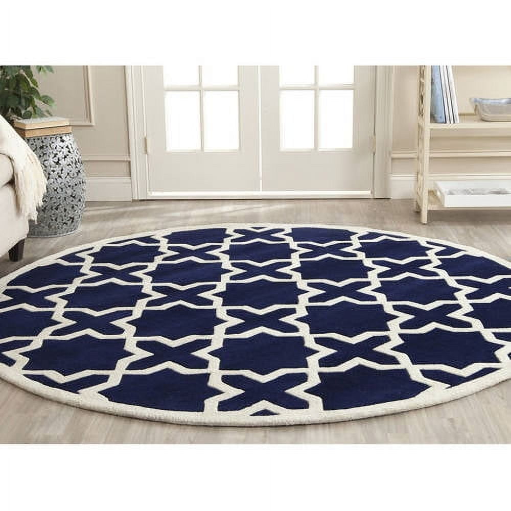 Handmade Dark Blue and Ivory Wool Tufted Rug, 2' x 3'