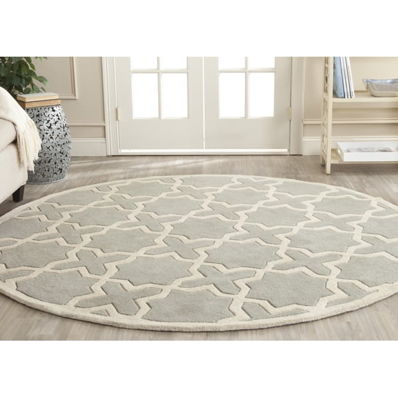 SAFAVIEH Chatham Giovanni Geometric Wool Area Rug, Gray/Ivory, 7' x 7' Round