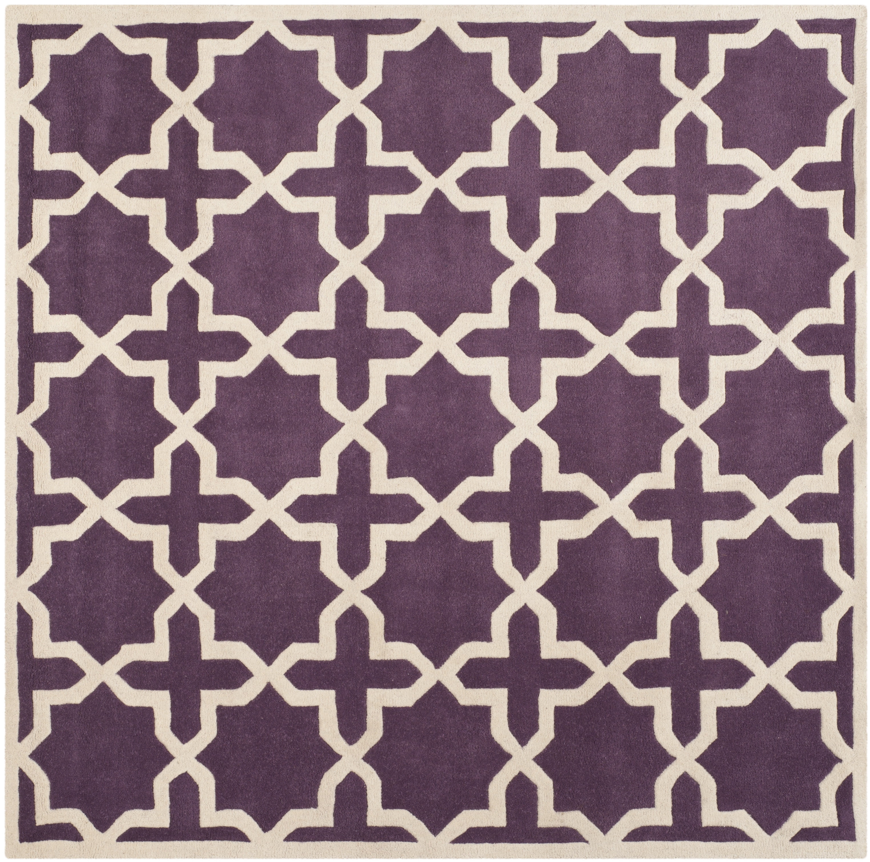 SAFAVIEH Chatham Giovanni Geometric Wool Area Rug, Purple/Ivory, 8'9" x 8'9" Square