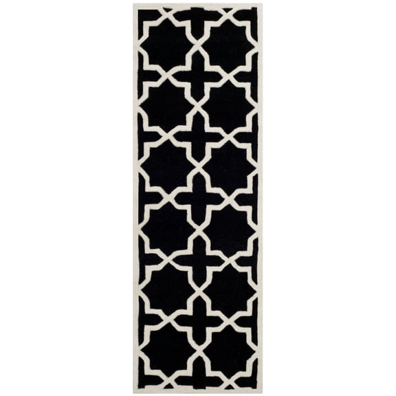 SAFAVIEH Chatham Giovanni Geometric Wool Runner Rug, Black/Ivory, 2'3" x 9'