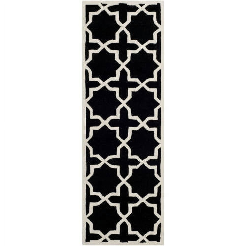 Black and Ivory Hand-Tufted Wool Runner Rug