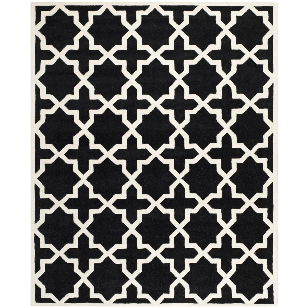 Handmade Black and Ivory Wool Square Area Rug 7'