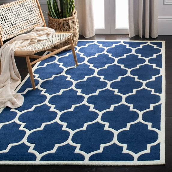 SAFAVIEH Chatham Gavin Geometric Wool Area Rug, Dark Blue/Ivory, 8'9" x 12'