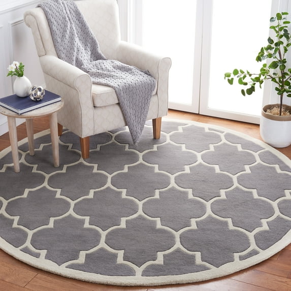 SAFAVIEH Chatham Gavin Geometric Wool Area Rug, Dark Gray/Ivory, 7' x 7' Round