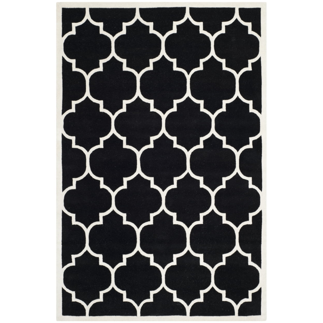 Hand-Tufted Wool Round Rug in Black/Ivory, Stain-Resistant 7'