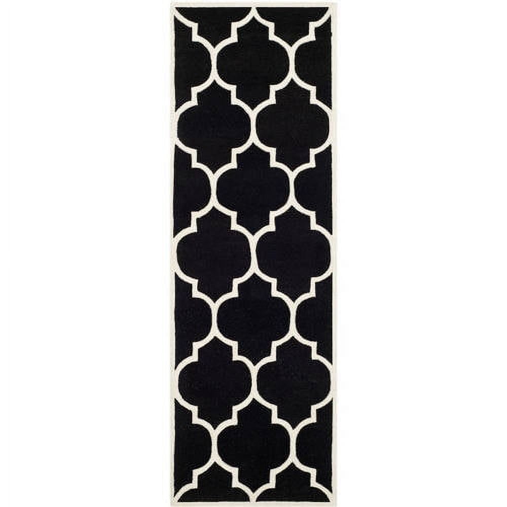 Ivory and Black Geometric Wool Handmade Runner Rug