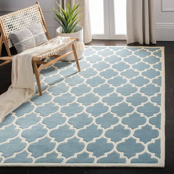 SAFAVIEH Chatham Freddy Geometric Wool Area Rug, Blue/Ivory, 5' x 8'
