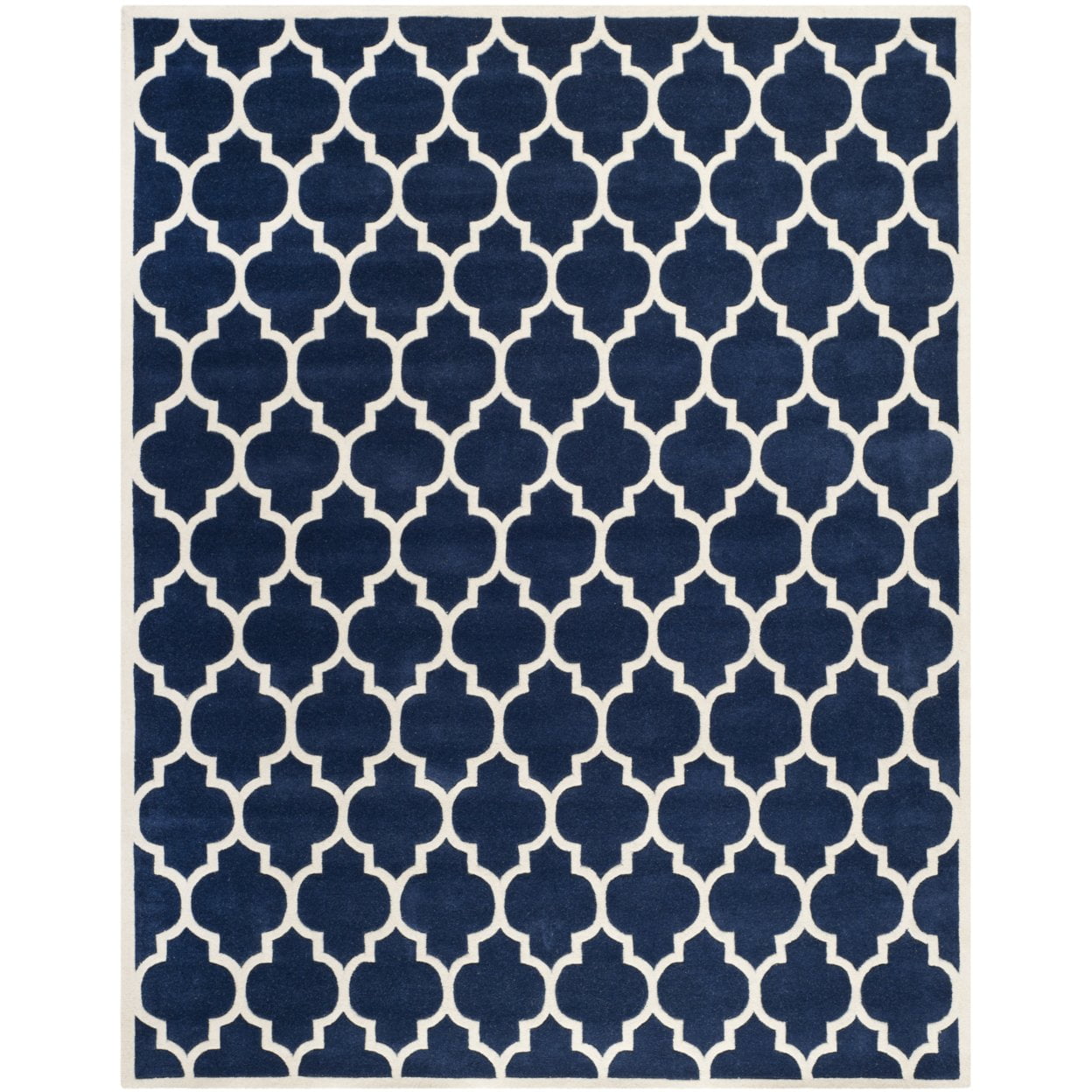 Handmade Dark Blue and Ivory Wool Square Rug, 7' x 7'