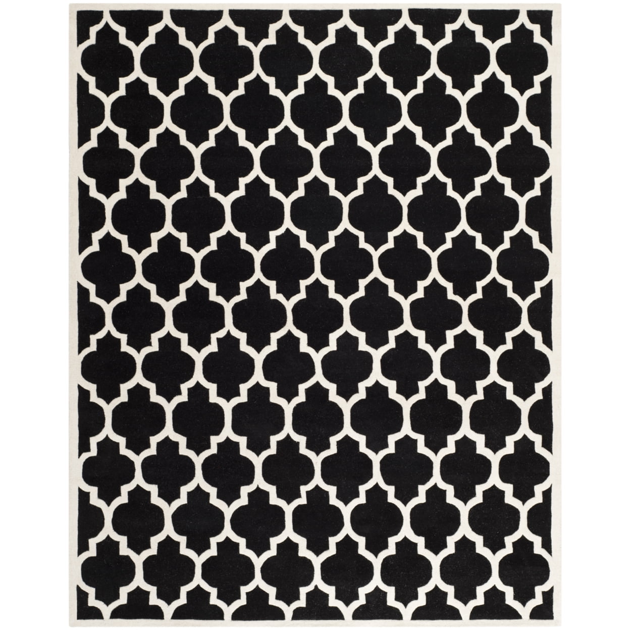 Black and Ivory Hand-Tufted Wool Square Rug