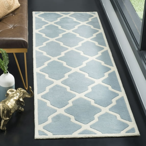 SAFAVIEH Chatham Franklin Geometric Wool Runner Rug, Blue/Ivory, 2'3" x 7'