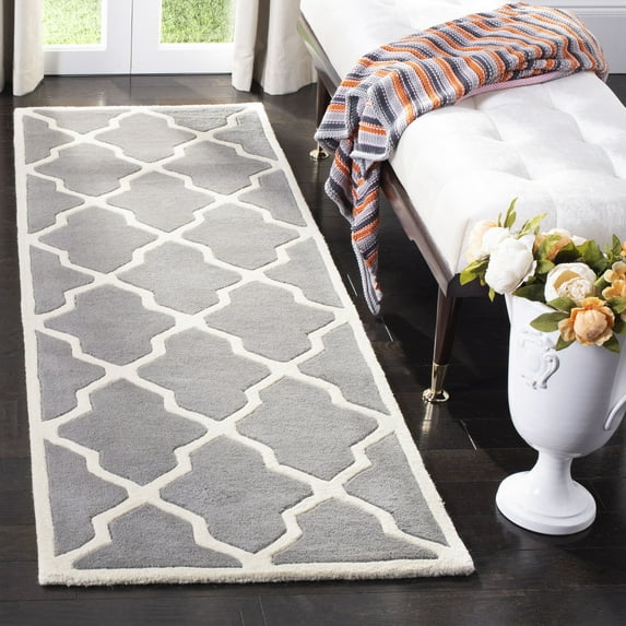 SAFAVIEH Chatham Franklin Geometric Wool Runner Rug, Dark Gray/Ivory, 2'3" x 7'