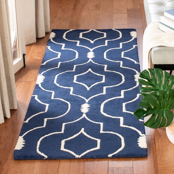 SAFAVIEH Chatham Xanthia Geometric Wool Runner Rug, Dark Blue/Ivory, 2'3" x 11'
