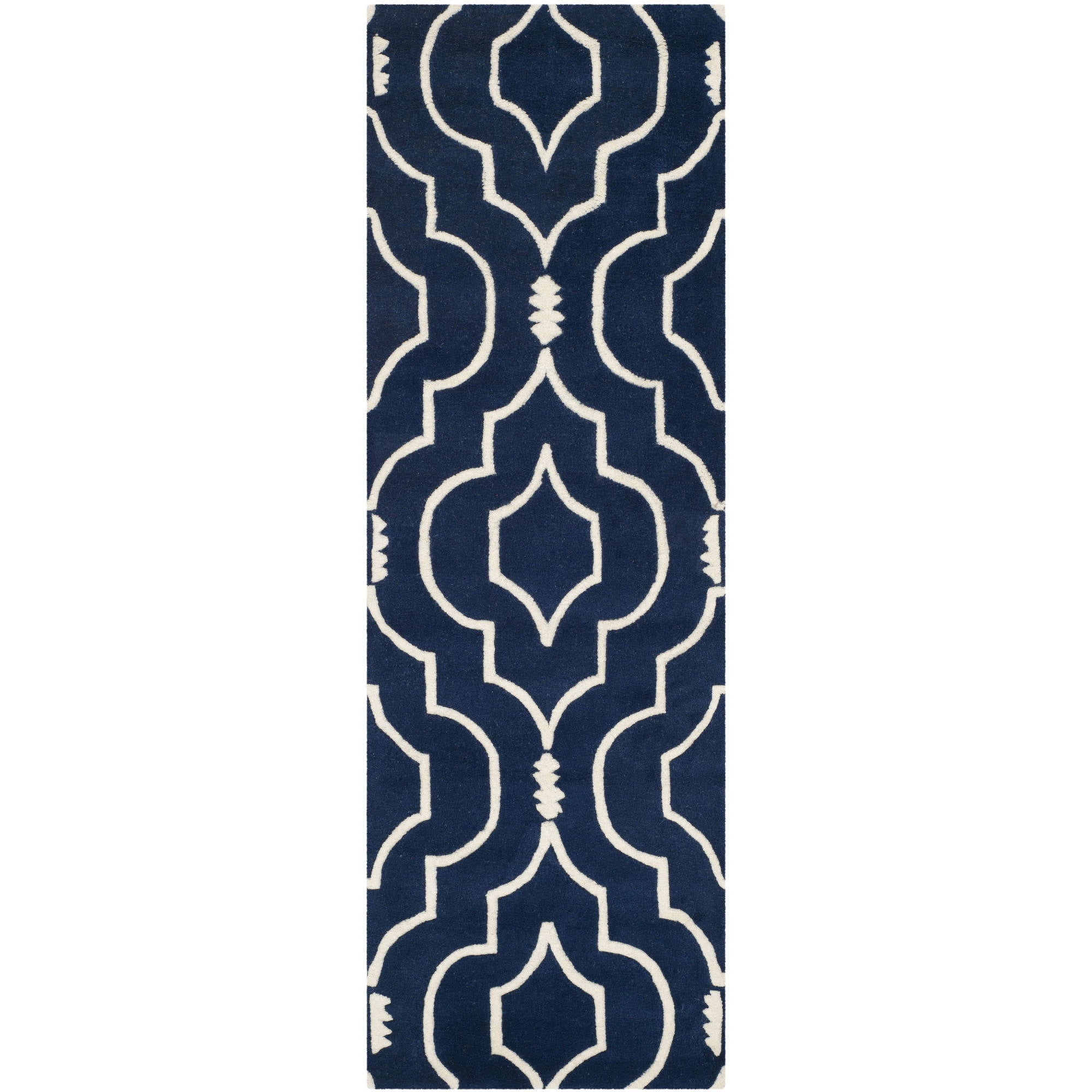 Ivory and Dark Blue Hand-Tufted Wool Rectangular Rug