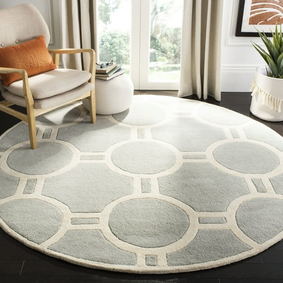 SAFAVIEH Chatham Felix Geometric Wool Area Rug, Gray/Ivory, 7' x 7' Round