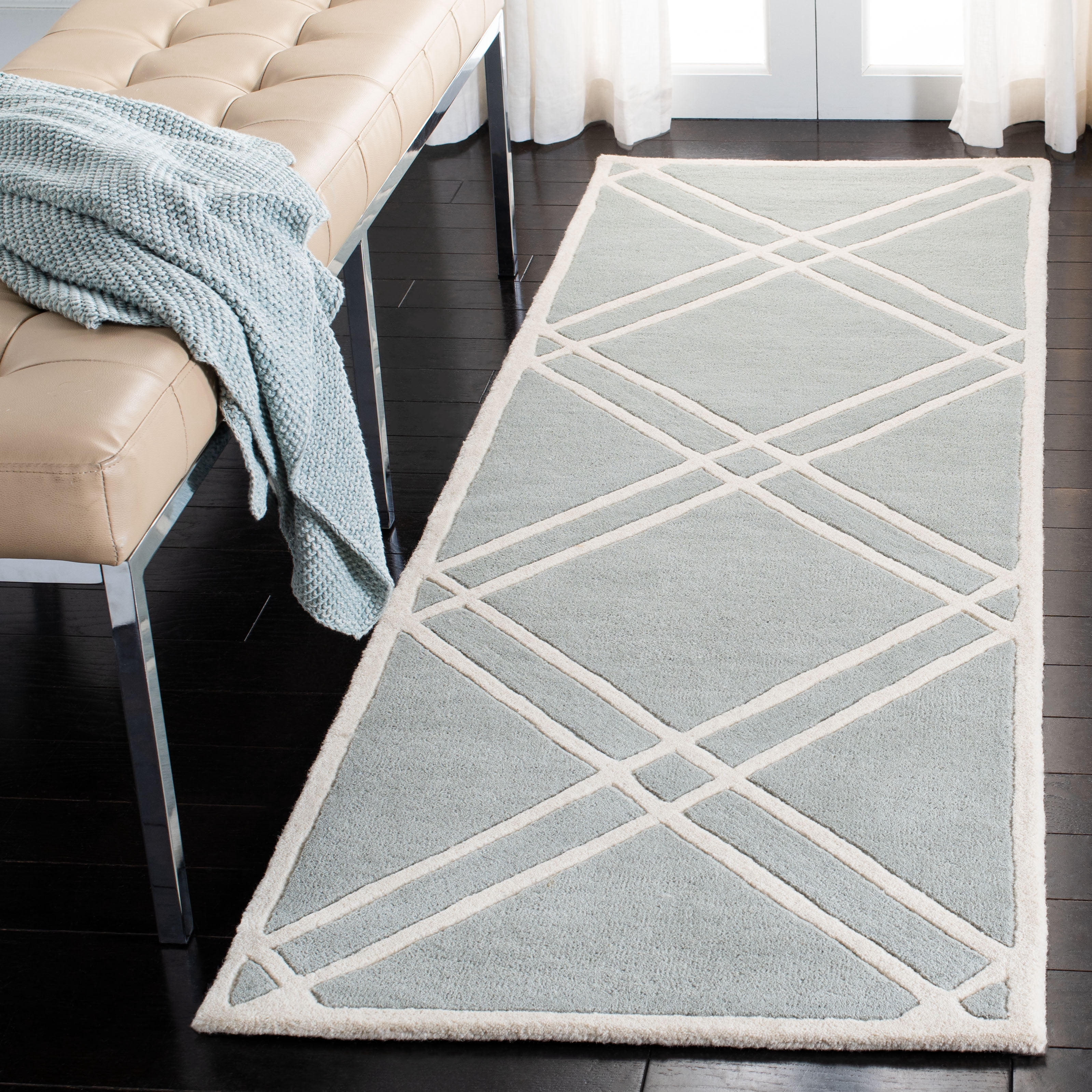 SAFAVIEH Chatham Gary Geometric Wool Runner Rug, Gray/Ivory, 2'3