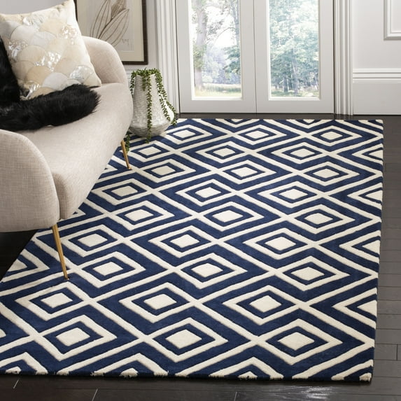 SAFAVIEH Chatham Eric Geometric Wool Area Rug, Dark Blue/Ivory, 7' x 7' Square