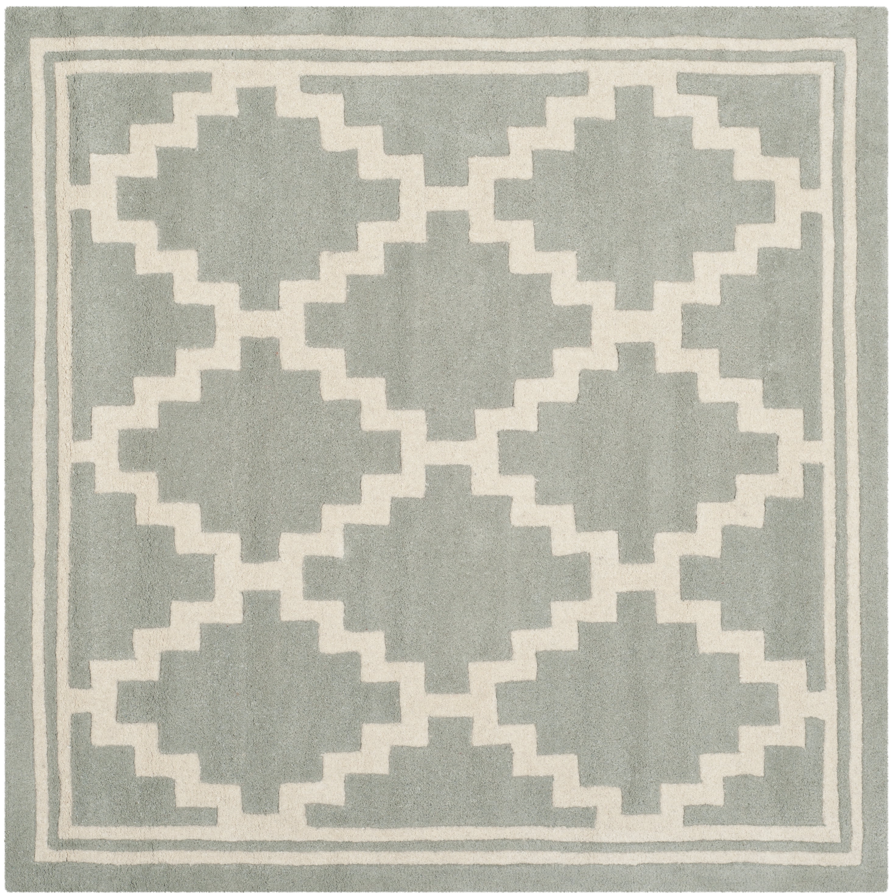 Ivory and Grey Hand-Tufted Wool Square Rug, 5' x 5'
