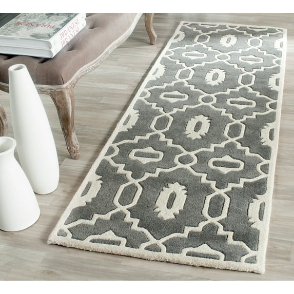 SAFAVIEH Chatham Ethan Geometric Wool Runner Rug, Dark Gray/Ivory, 2'3" x 5'