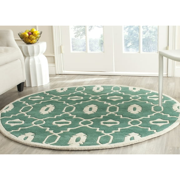 SAFAVIEH Chatham Ethan Geometric Wool Area Rug, Teal/Ivory, 5' x 5' Round